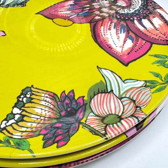 World Market Salad Plates 9" Pink Yellow Botanical Floral Design Dinnerware 4 Pc - Picture 6 of 9